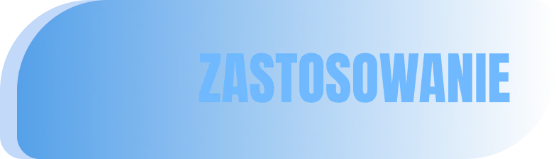 Niebieska etykieta z napisem zastosowanie