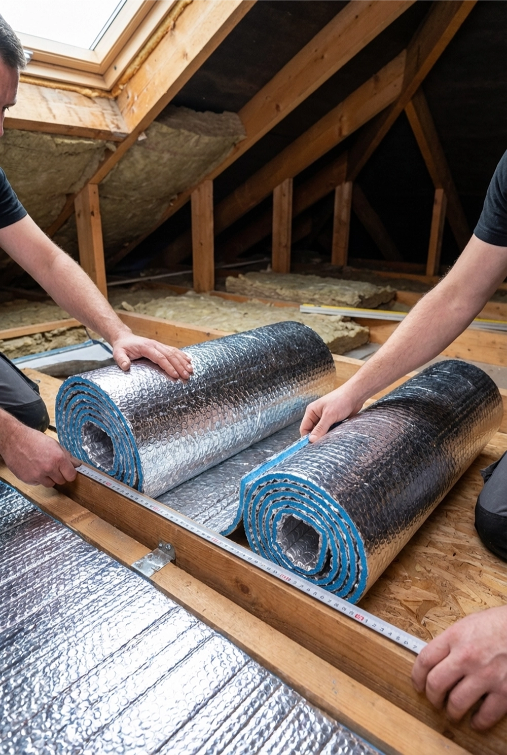 Instalacja refleksyjnych mat termoizolacyjnych między krokwiami w ramach izolacji poddasza