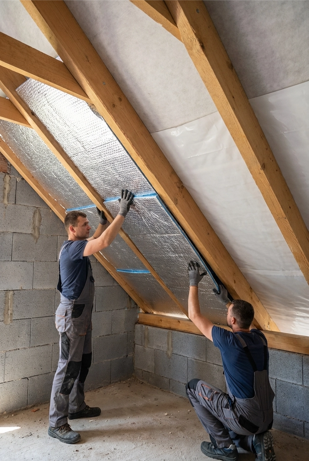Montaż maty refleksyjnej podczas ocieplenia poddasza nieużytkowego